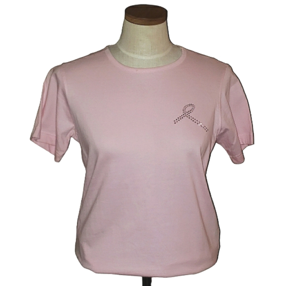 Share The Care Sport Breast Cancer Awareness Studded Ribbon Pink Cotton Tshirt S